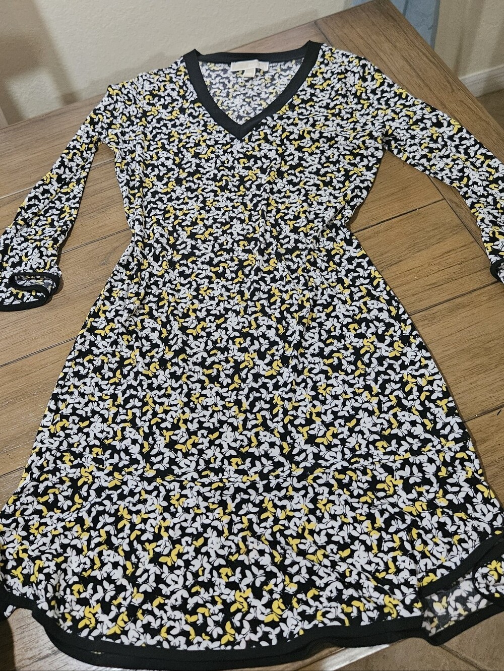 MICHAEL Michael Kors Black Floral Print Top with Yellow. Balcand White Accents